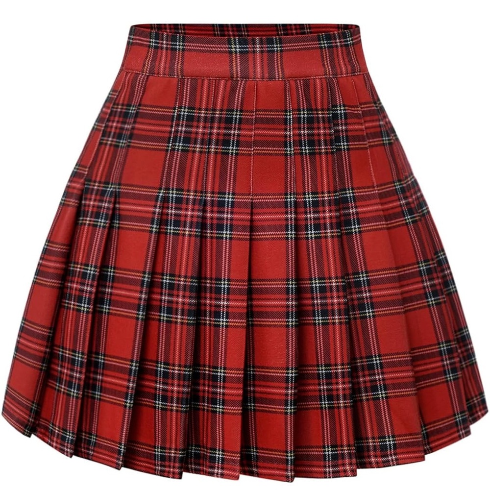 Red Plaid Pleated Mini Skirt | Dark Academia Y2K School Girl Tartan Size L / XL